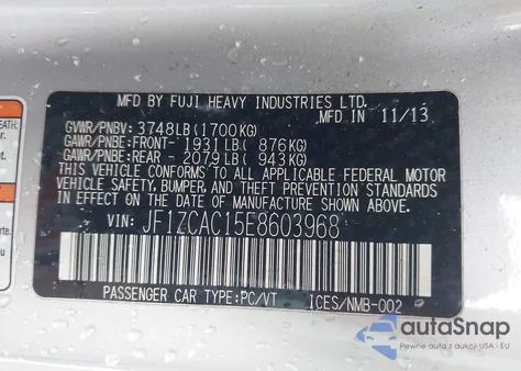 2014 Subaru Brz Limited z USA, uszkodzony, nr VIN JF1ZCAC15E8603968